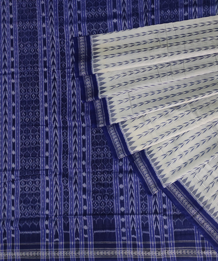 Offwhite blue cotton handwoven sambalpuri saree