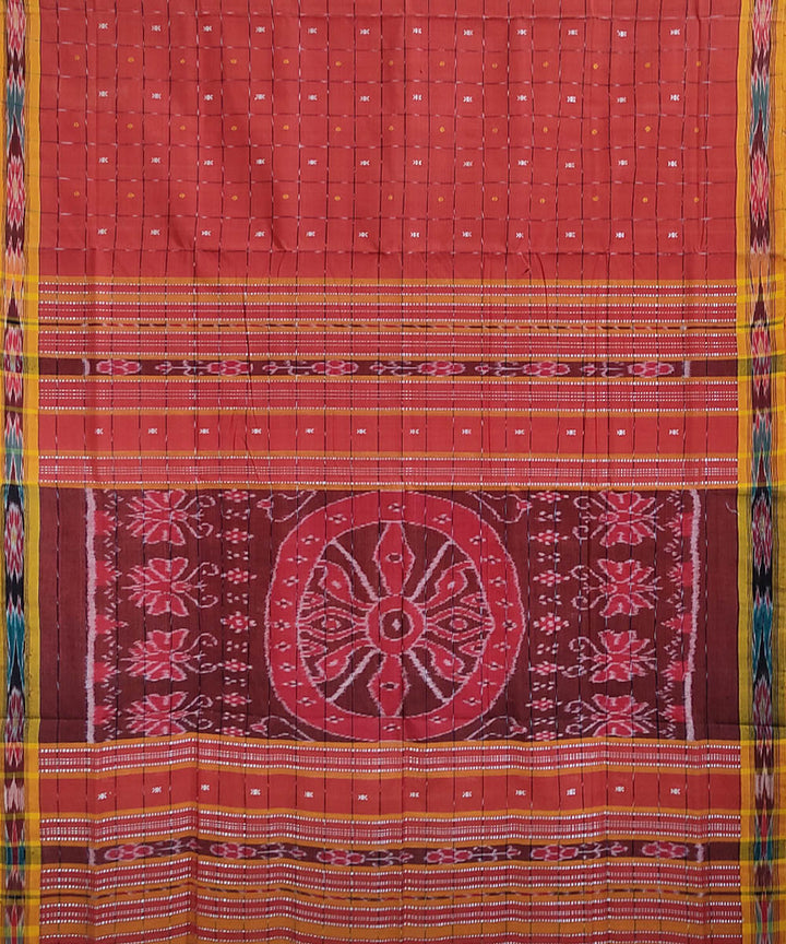 Red yellow handwoven cotton odisha ikat saree