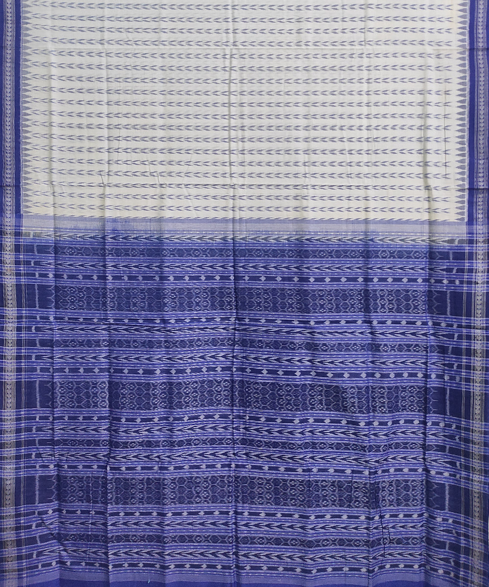 Offwhite blue cotton handwoven sambalpuri saree