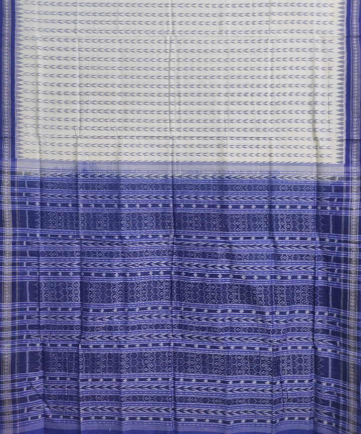 Offwhite blue cotton handwoven sambalpuri saree