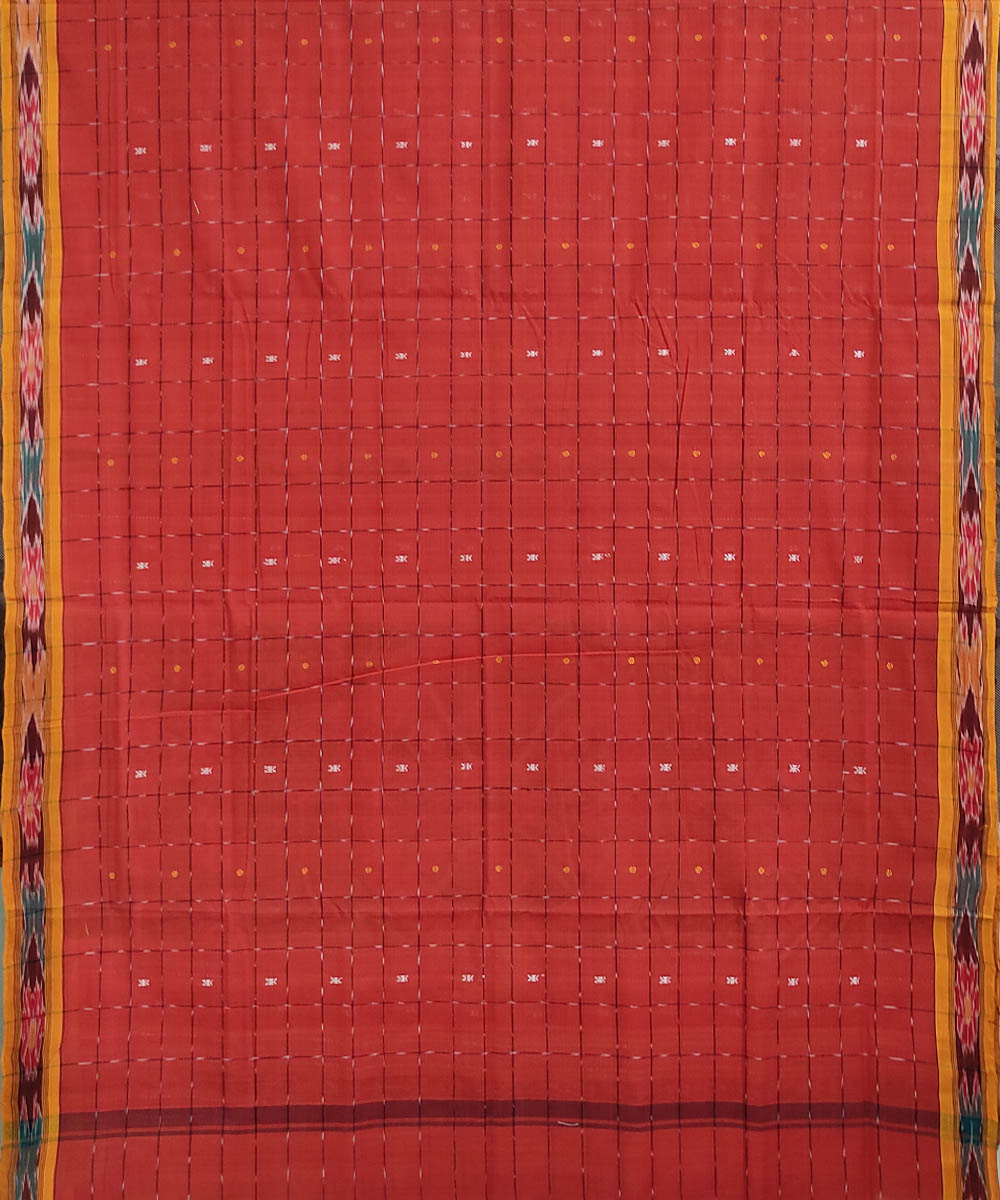 Red yellow handwoven cotton odisha ikat saree