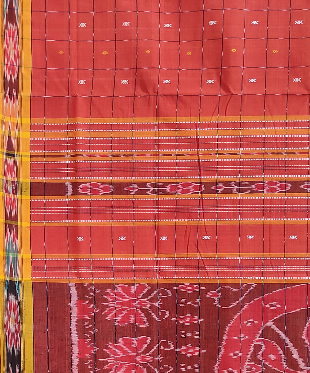 Red yellow handwoven cotton odisha ikat saree
