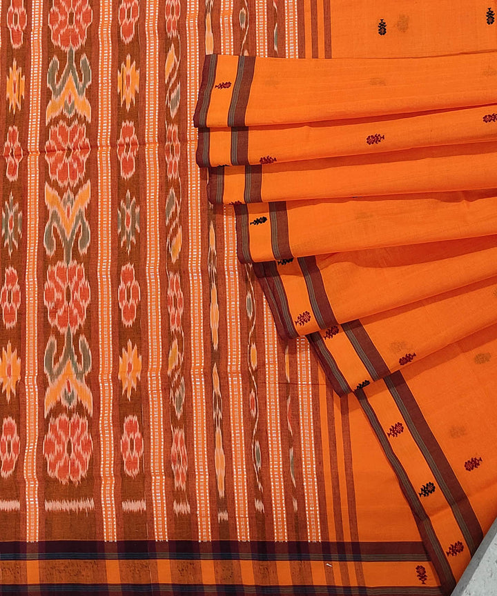 Orange handwoven cotton odisha ikat berhampuri saree