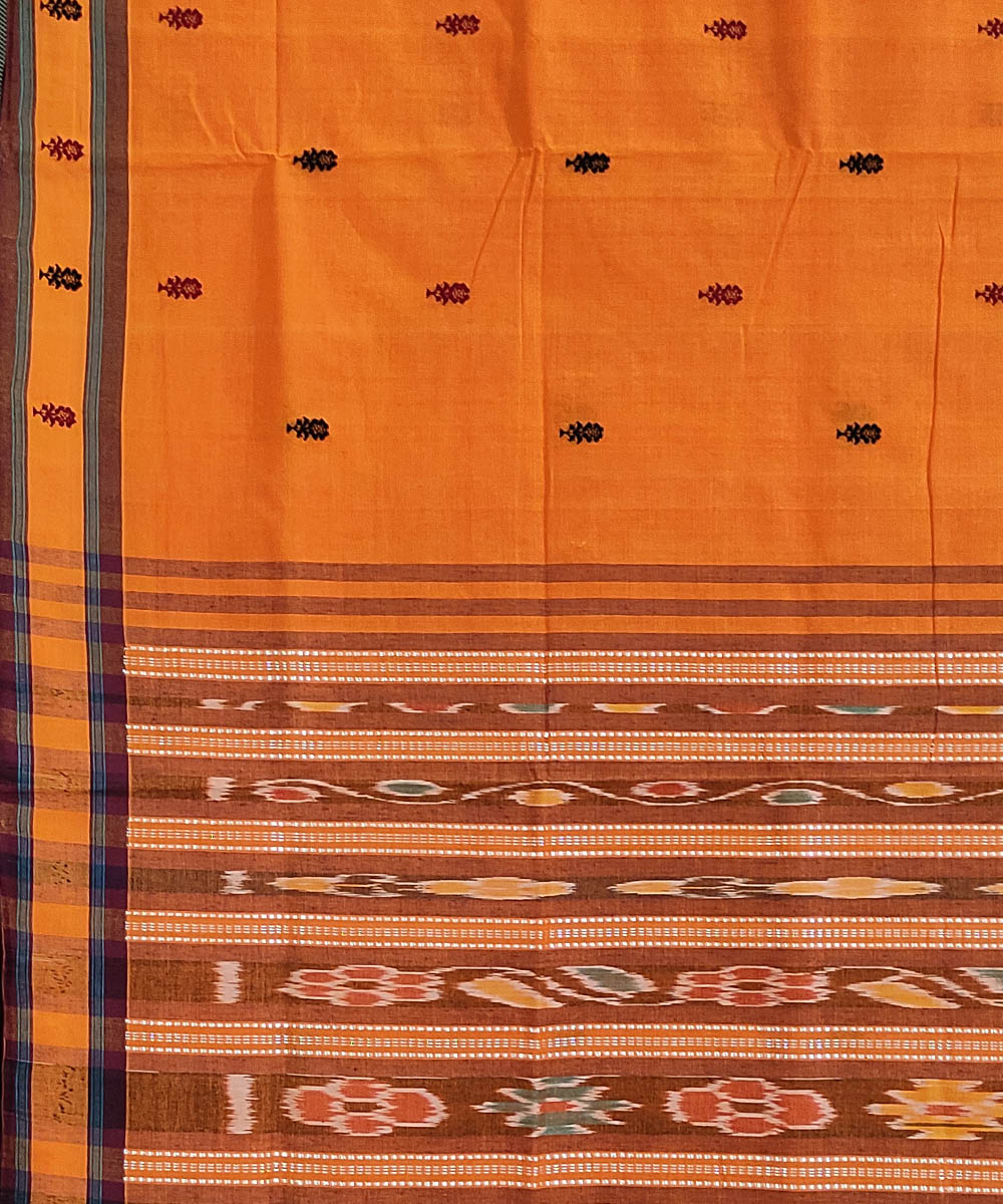 Orange handwoven cotton odisha ikat berhampuri saree