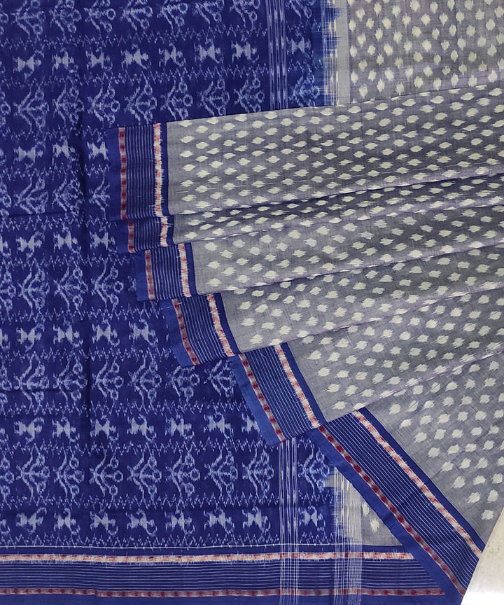 Grey blue cotton handwoven sambalpuri saree