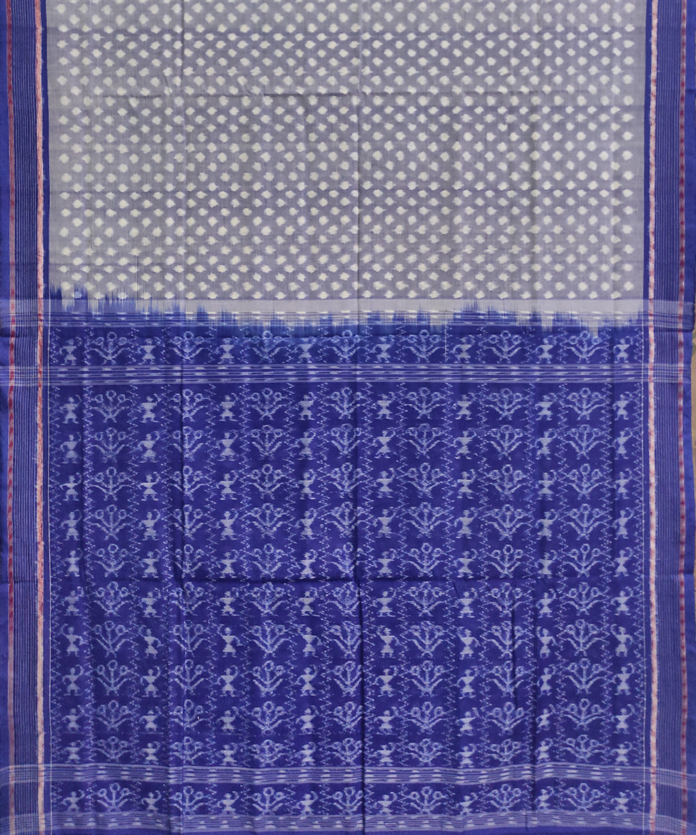 Grey blue cotton handwoven sambalpuri saree