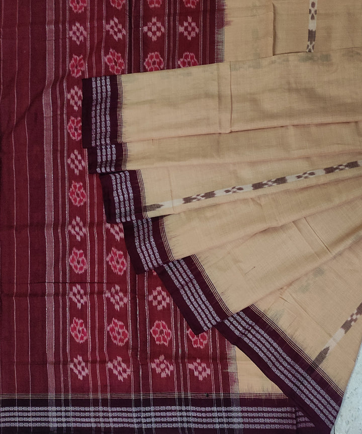 Beige maroon cotton handwoven sambalpuri saree