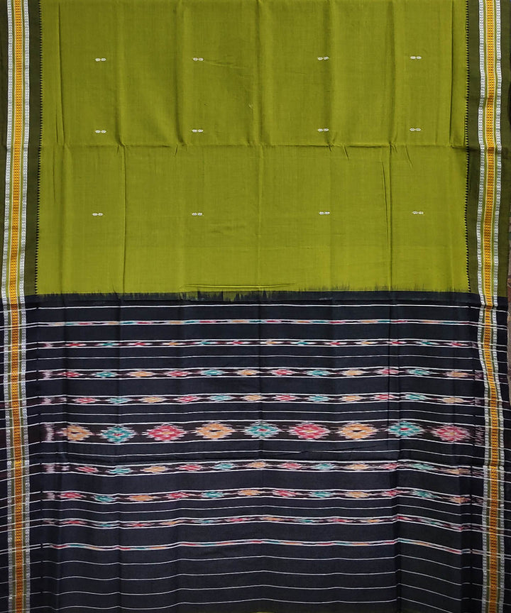 Citron and black handwoven cotton odisha ikat berhampuri saree