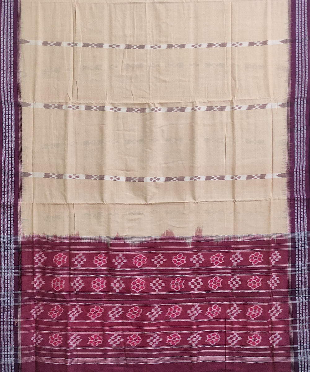 Beige maroon cotton handwoven sambalpuri saree
