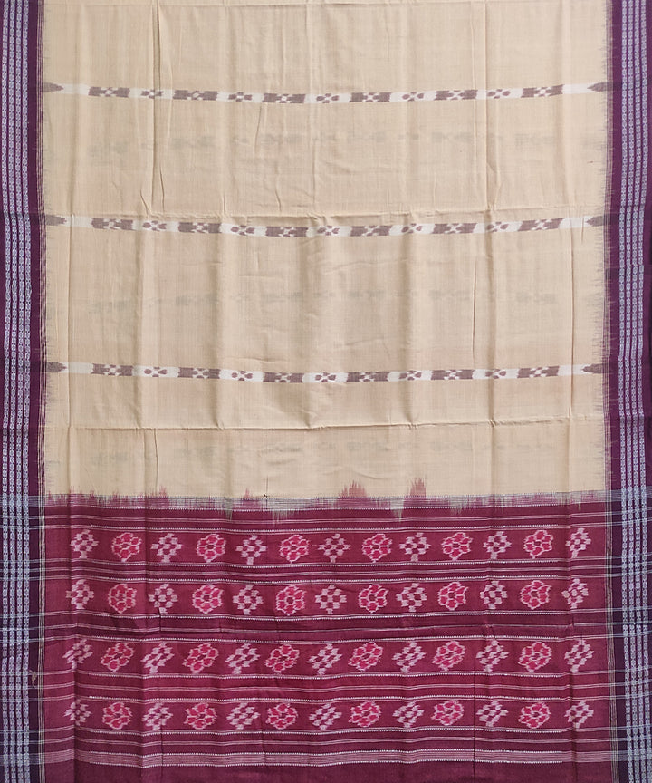 Beige maroon cotton handwoven sambalpuri saree