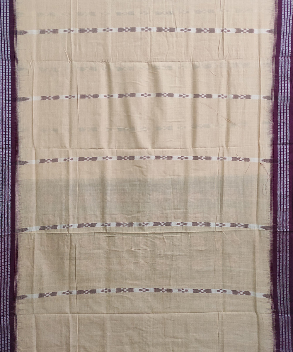 Beige maroon cotton handwoven sambalpuri saree