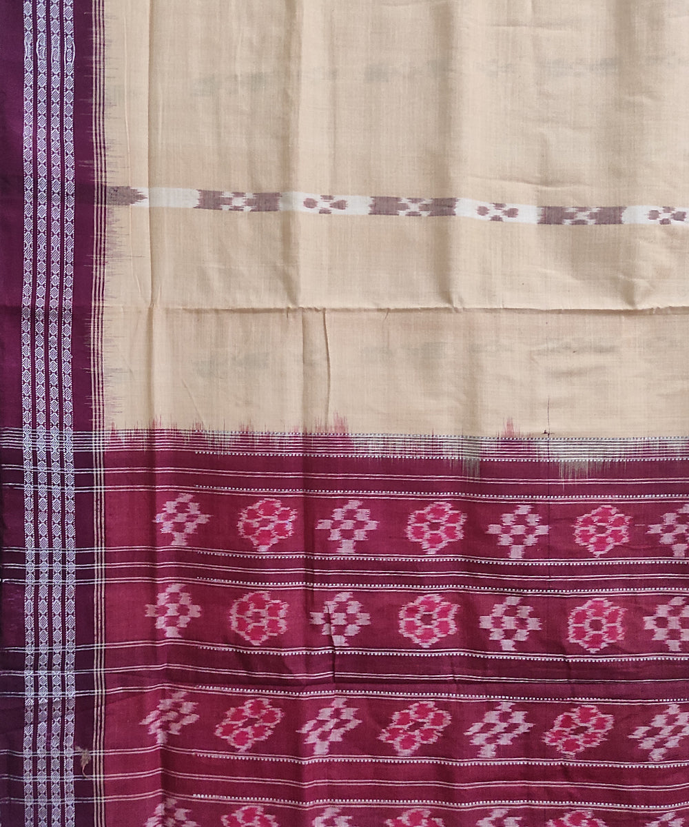 Beige maroon cotton handwoven sambalpuri saree