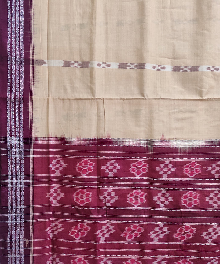 Beige maroon cotton handwoven sambalpuri saree