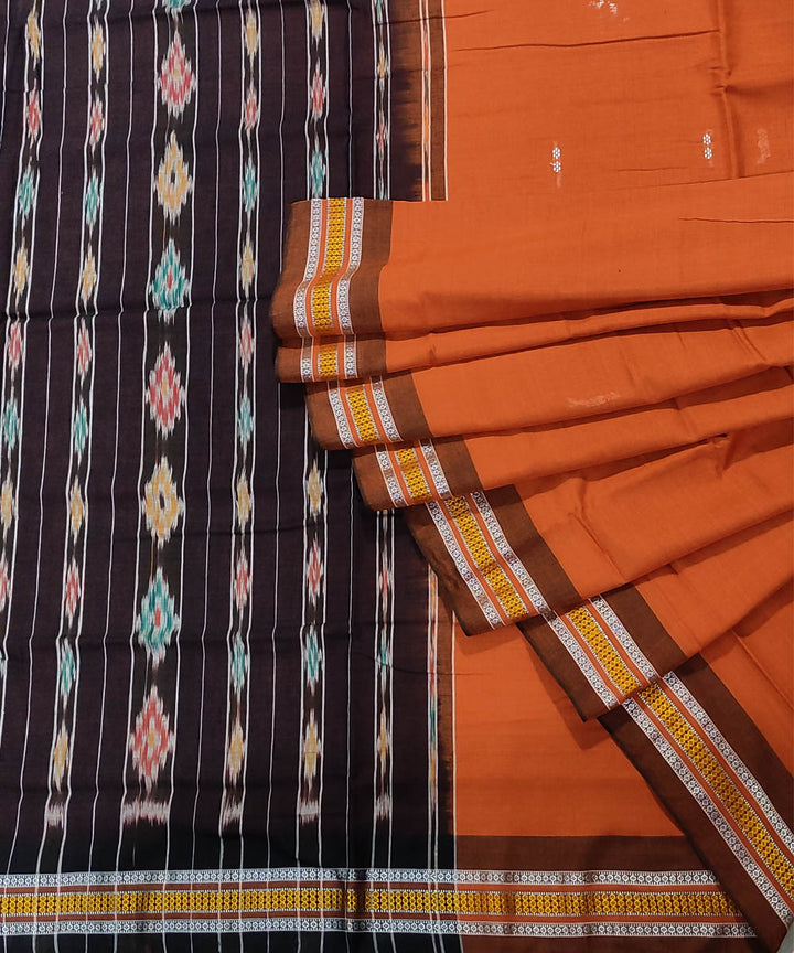 Rust and black handwoven cotton berhampuri odisha ikat saree