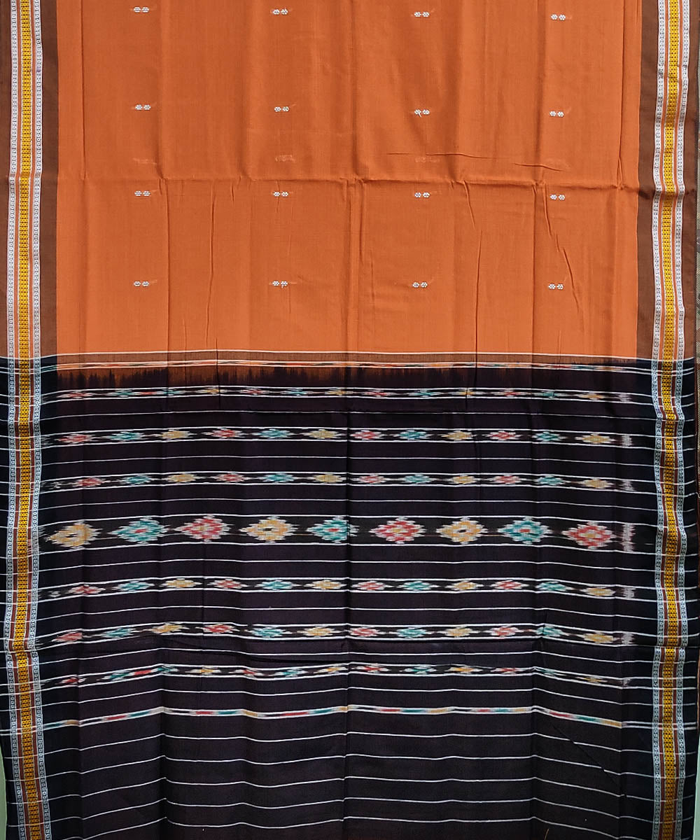 Rust and black handwoven cotton berhampuri odisha ikat saree