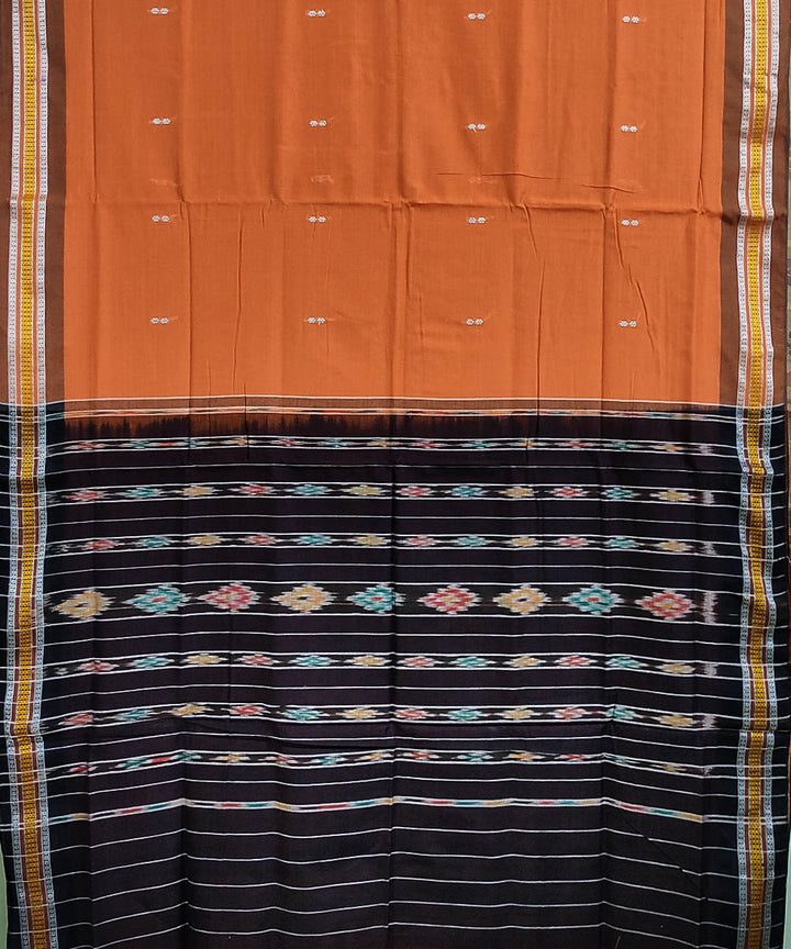 Rust and black handwoven cotton berhampuri odisha ikat saree