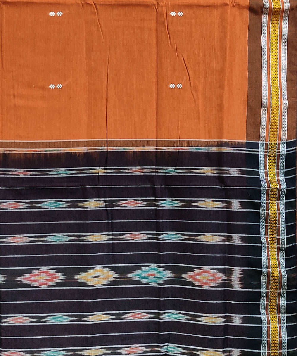 Rust and black handwoven cotton berhampuri odisha ikat saree