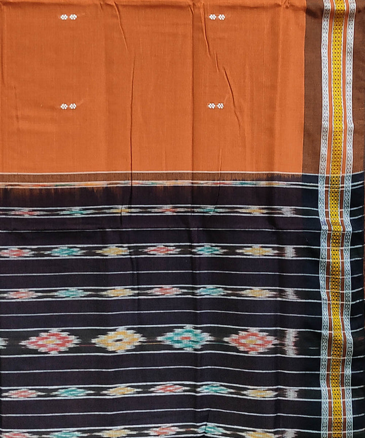 Rust and black handwoven cotton berhampuri odisha ikat saree