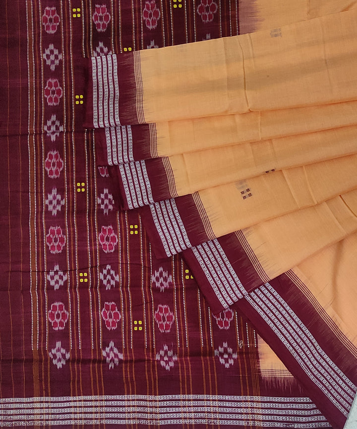 Beige tan maroon cotton handwoven sambalpuri saree