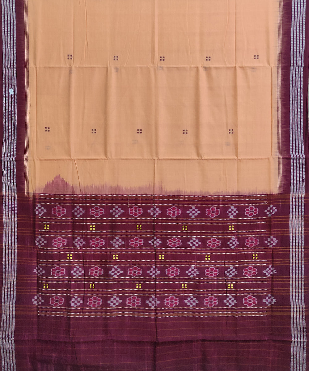 Beige tan maroon cotton handwoven sambalpuri saree