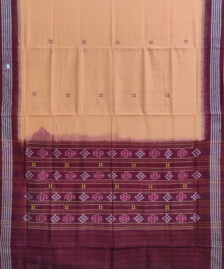 Beige tan maroon cotton handwoven sambalpuri saree