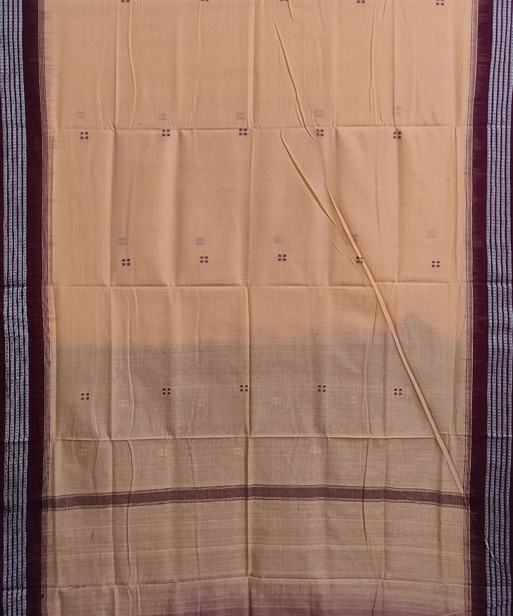Beige tan maroon cotton handwoven sambalpuri saree