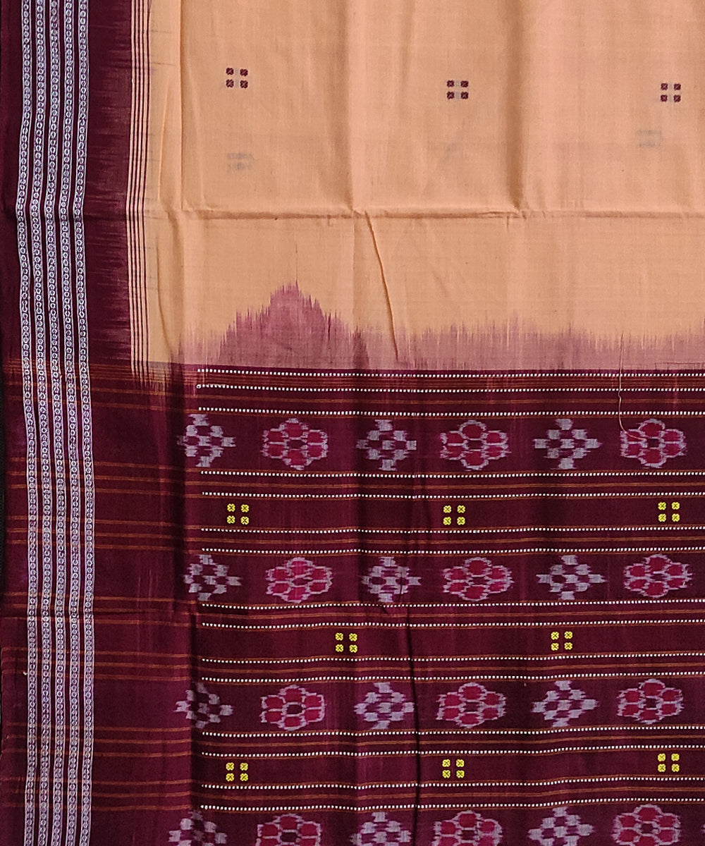 Beige tan maroon cotton handwoven sambalpuri saree