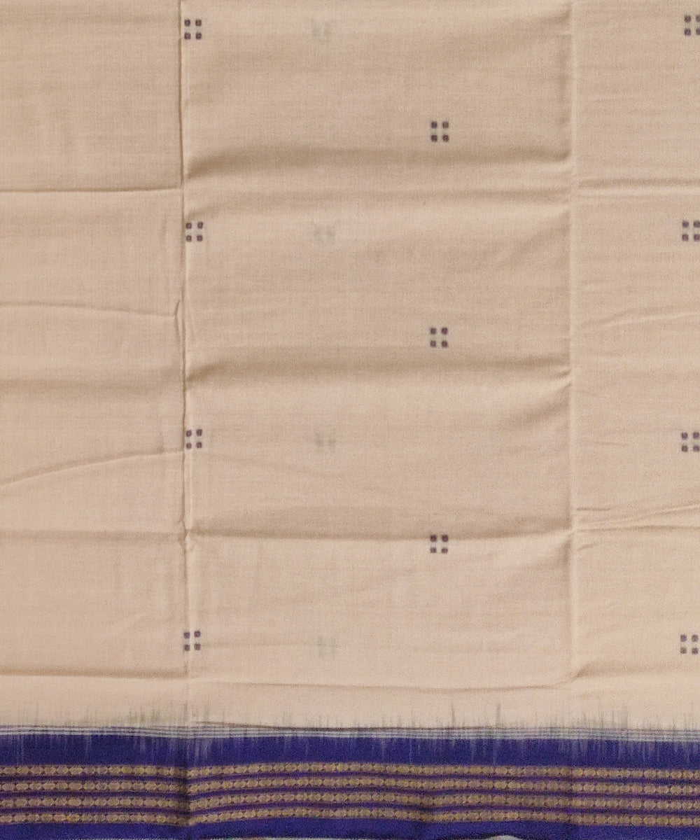 Beige navy blue cotton handwoven sambalpuri saree