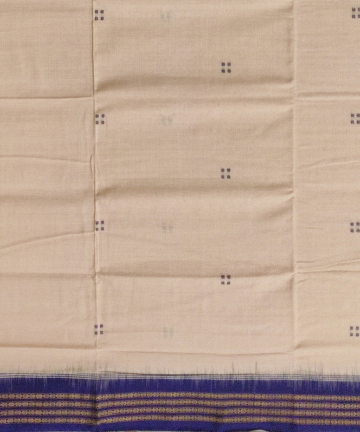 Beige navy blue cotton handwoven sambalpuri saree