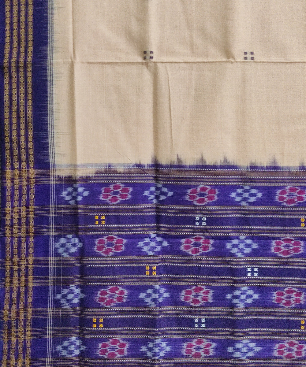 Beige navy blue cotton handwoven sambalpuri saree