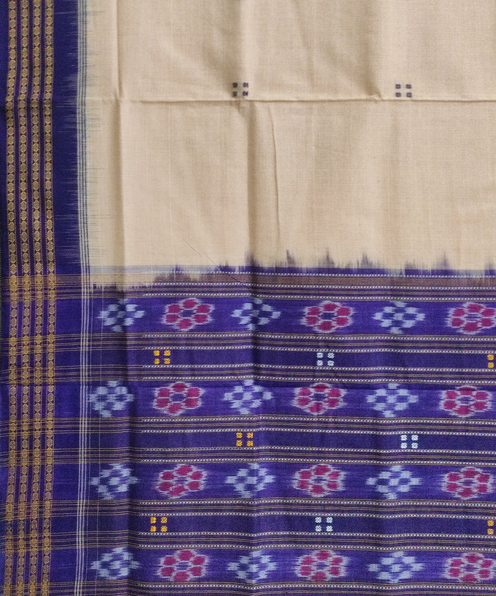Beige navy blue cotton handwoven sambalpuri saree