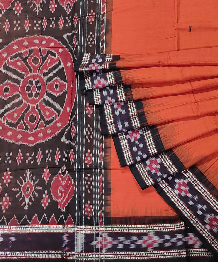 Dark coral handwoven cotton berhampuri saree