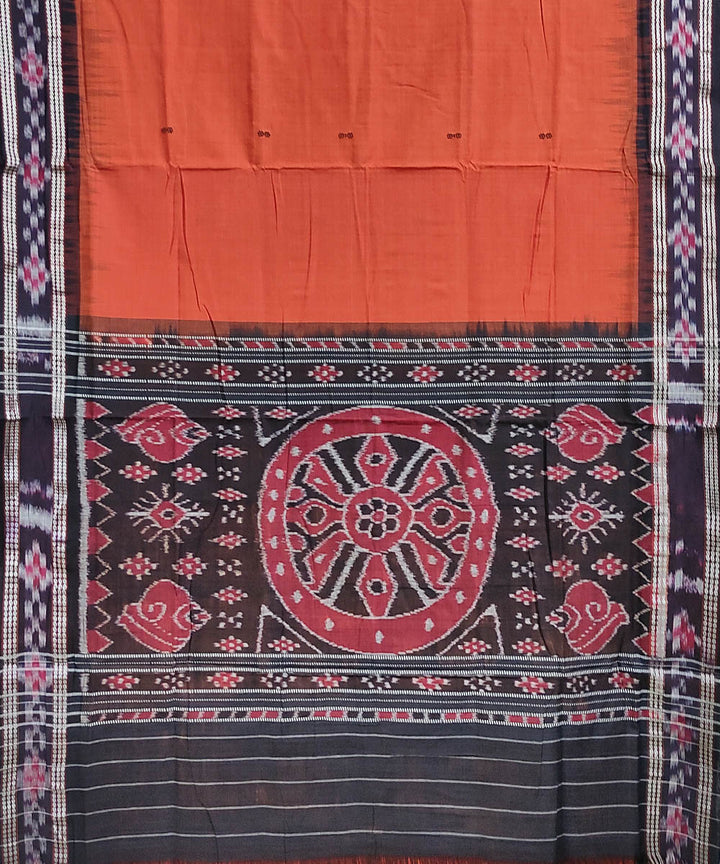 Dark coral handwoven cotton berhampuri saree