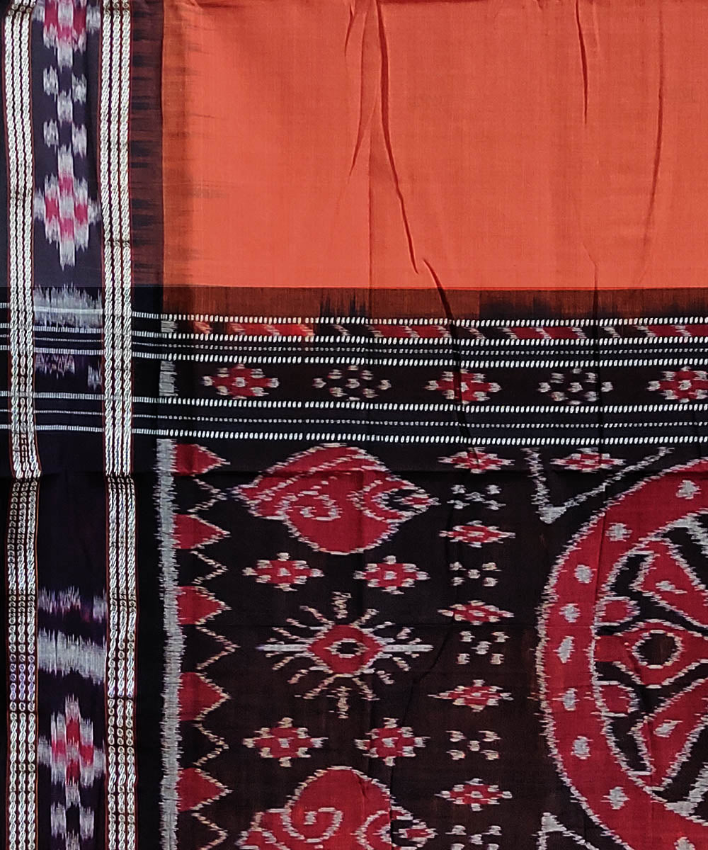 Dark coral handwoven cotton berhampuri saree