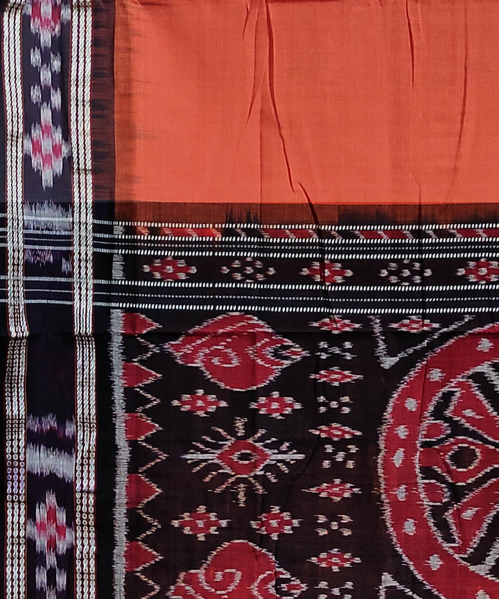 Dark coral handwoven cotton berhampuri saree