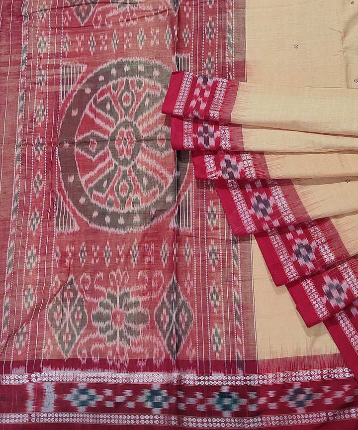 Beige red handwoven cotton odisha ikat saree