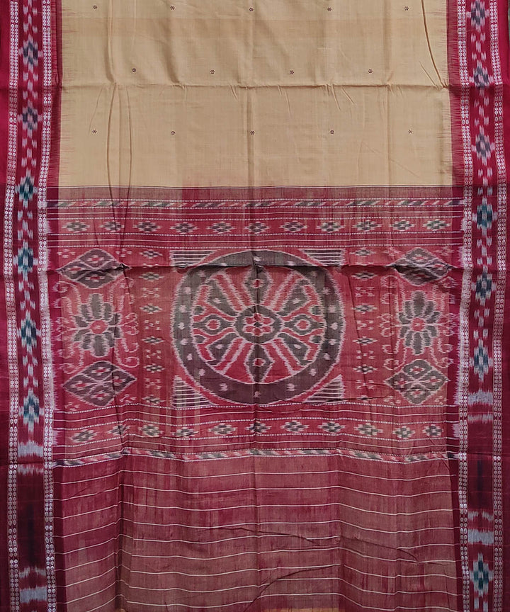 Beige red handwoven cotton odisha ikat saree