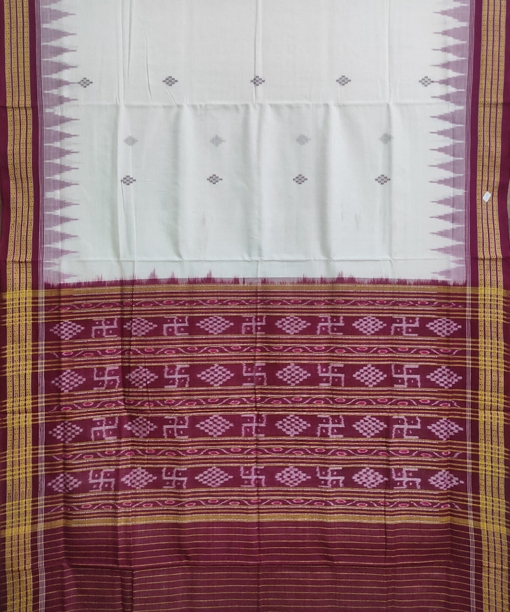 White maroon cotton handwoven sambalpuri saree