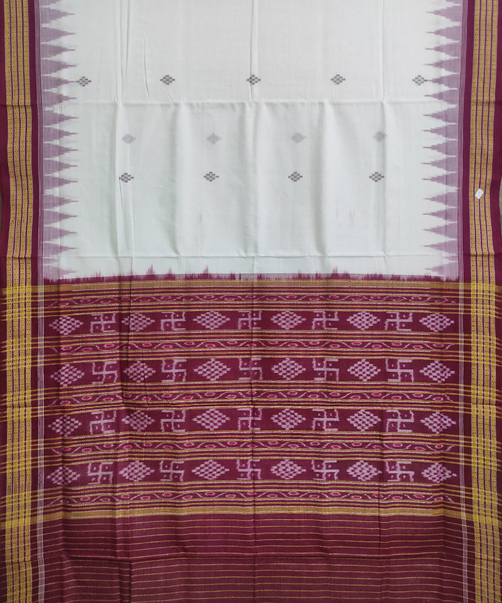 White maroon cotton handwoven sambalpuri saree
