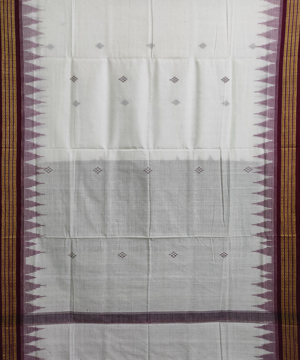 White maroon cotton handwoven sambalpuri saree