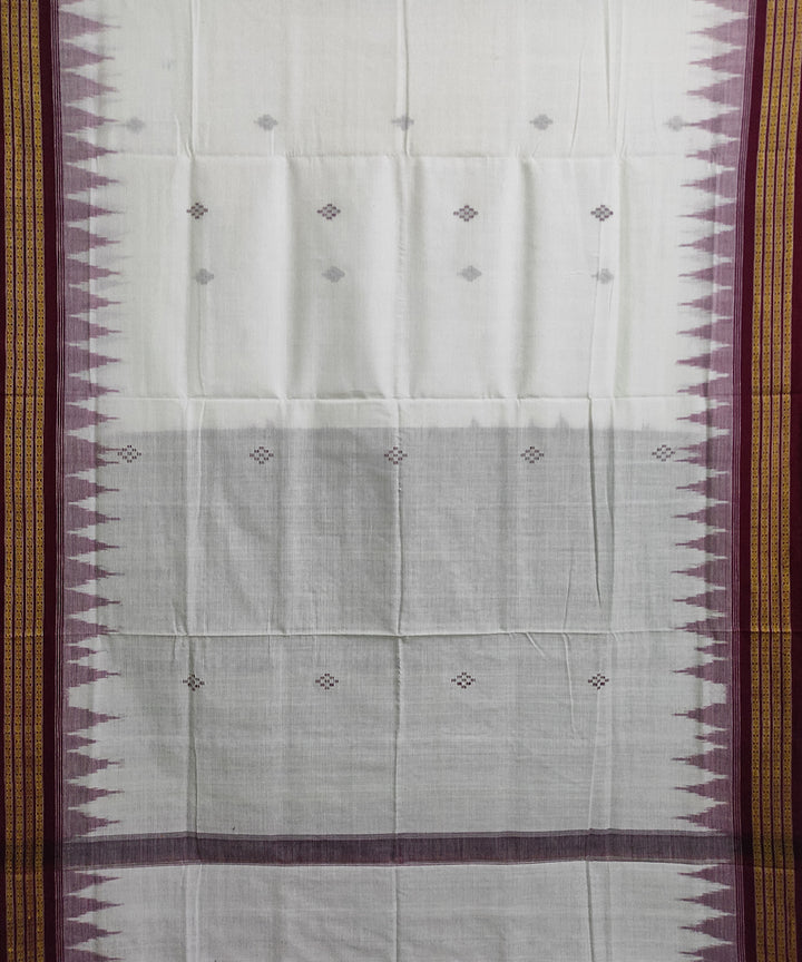 White maroon cotton handwoven sambalpuri saree