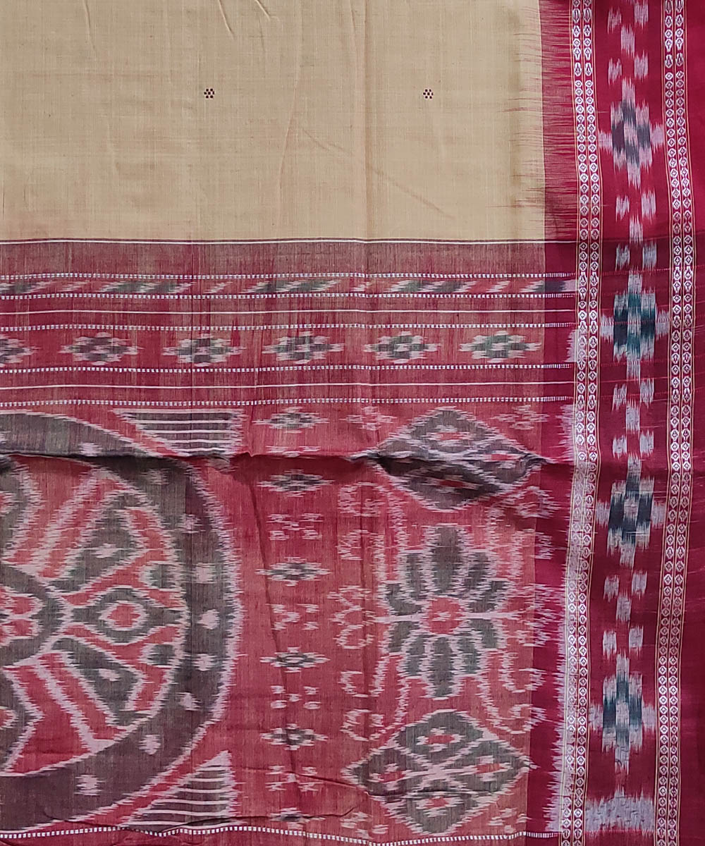 Beige red handwoven cotton odisha ikat saree