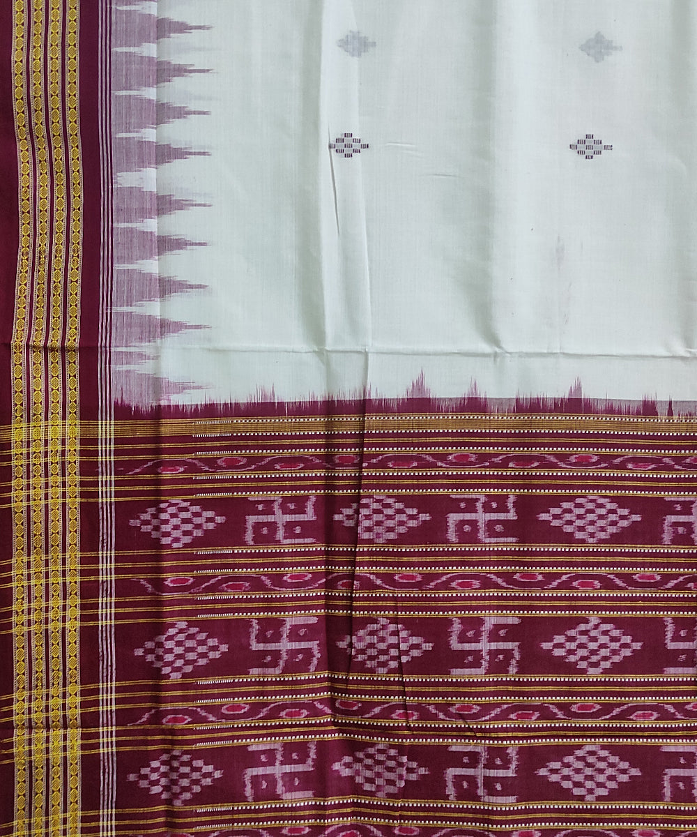 White maroon cotton handwoven sambalpuri saree