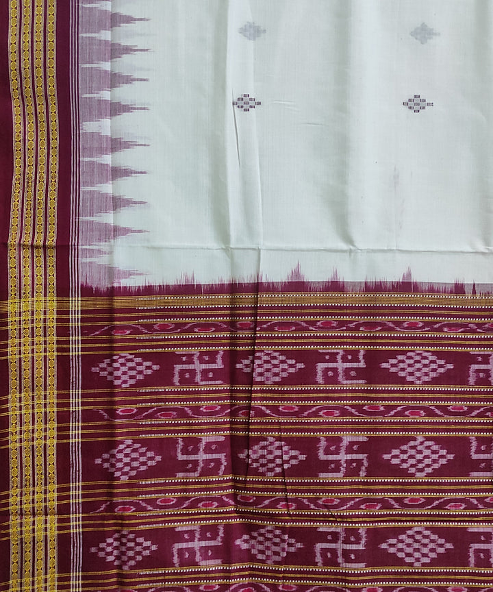 White maroon cotton handwoven sambalpuri saree