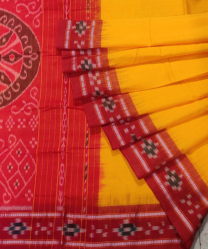 Yellow red handwoven cotton odisha ikat saree