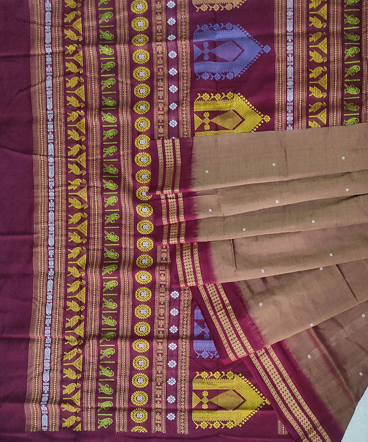 Brown maroon cotton handwoven dongoria saree