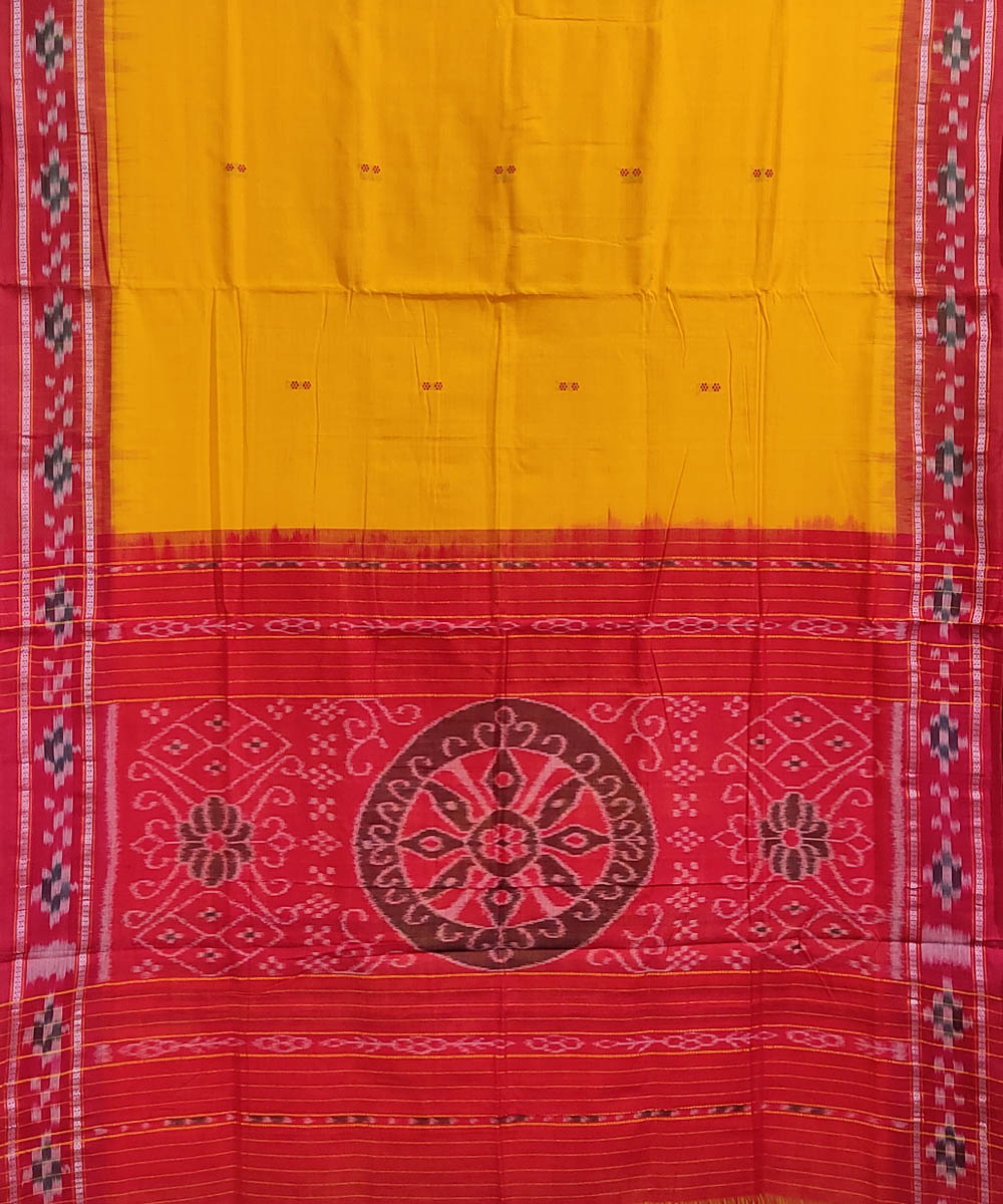 Yellow red handwoven cotton odisha ikat saree