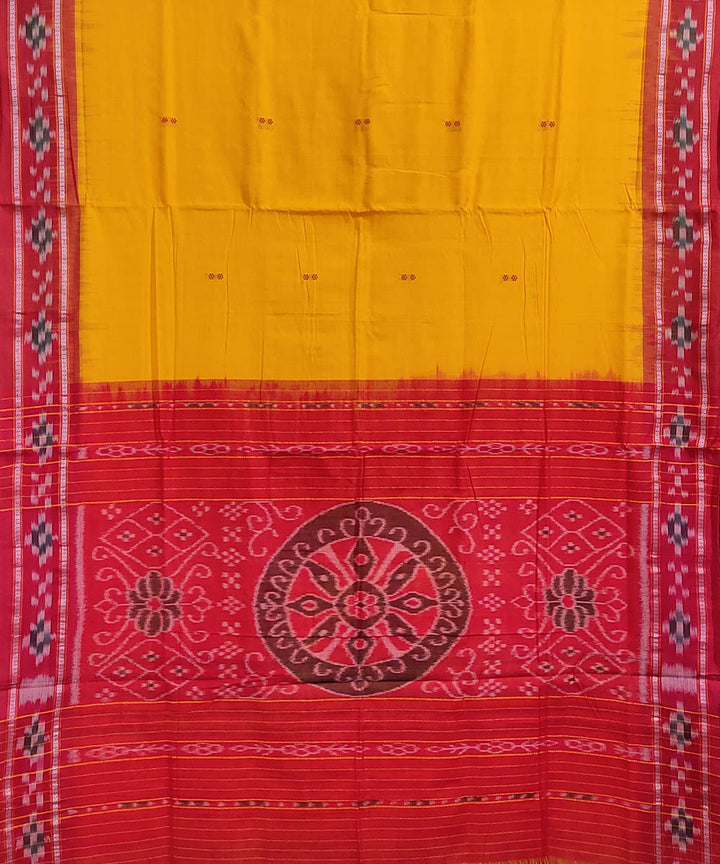 Yellow red handwoven cotton odisha ikat saree