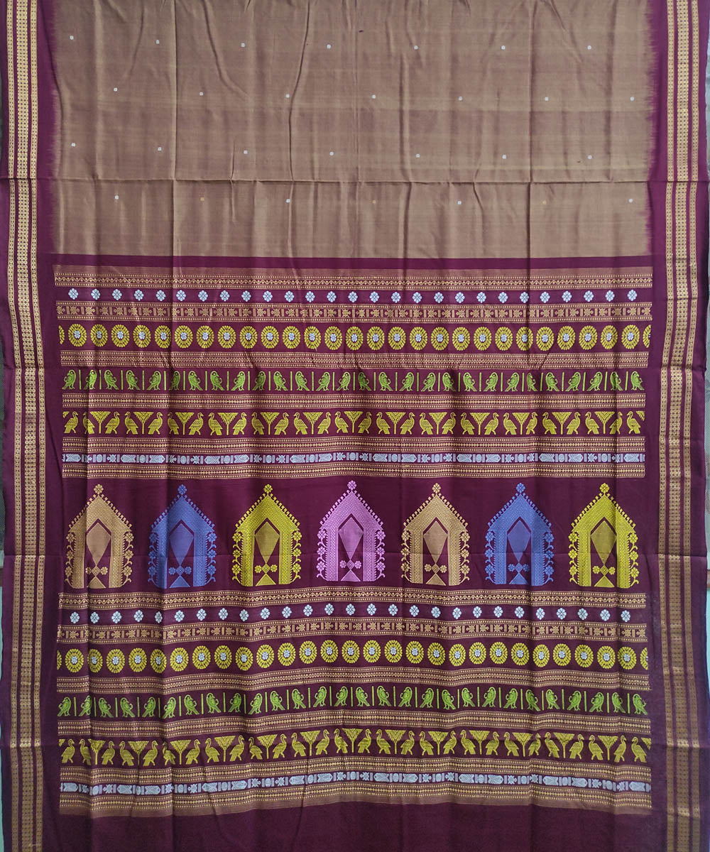 Brown maroon cotton handwoven dongoria saree