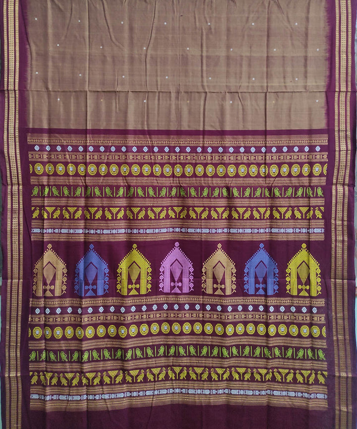 Brown maroon cotton handwoven dongoria saree